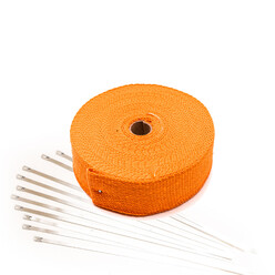 Orange Exhaust Heat Wrap (15m x 50mm) + Stainless Steel Ties